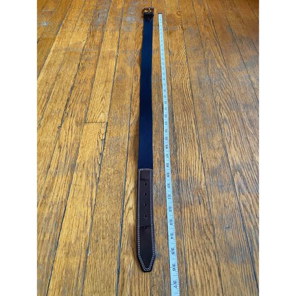 MARTIN DINGMAN Navy Surcingle Belt w/Dark Brown Leather Trim Womens sz 32 - Picture 12 of 12